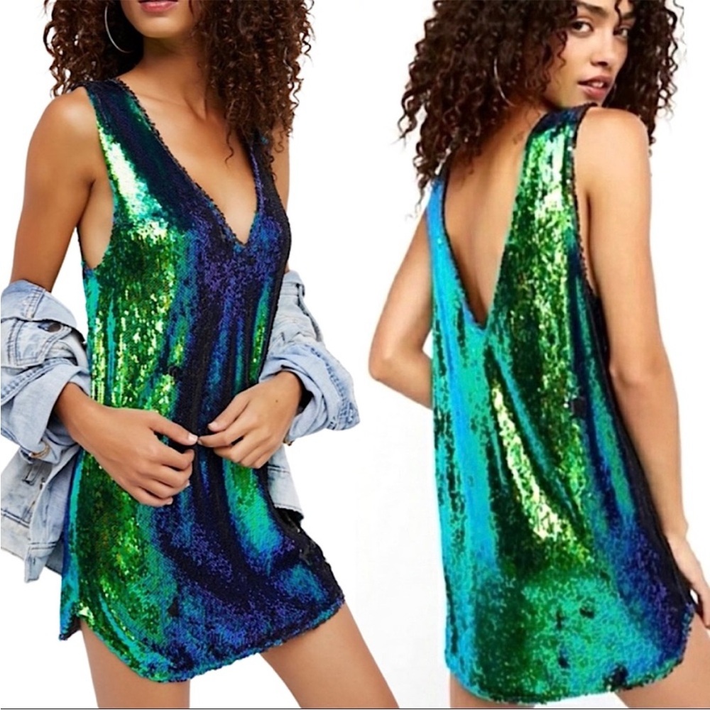 Free people sequin V-neck, mini shift dress